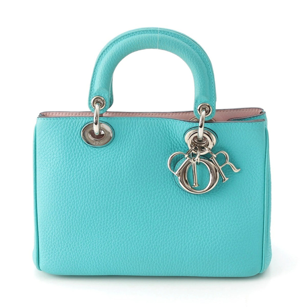 Christian Dior Diorissimo Leather Shoulder Handbag Turquoise Blue x Pink